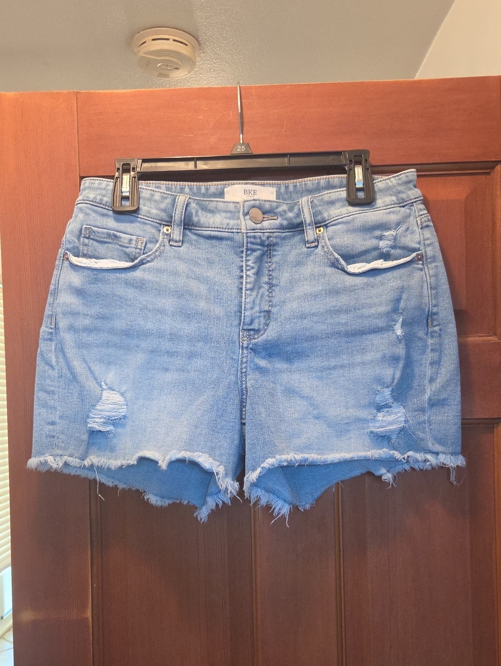BKE Light Wash Distressed Frayed Hem Denim Shorts